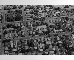 Aerial view of Petaluma, California showing Fourth Street between G and K Streets, July 28, 1973