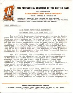 Letters about the Eleventh World Pentecostal Conference in London, 1976