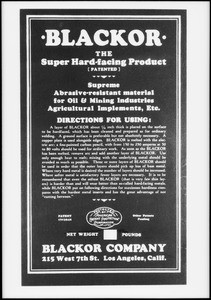 Copy of label, Blackor Co., Southern California, 1929