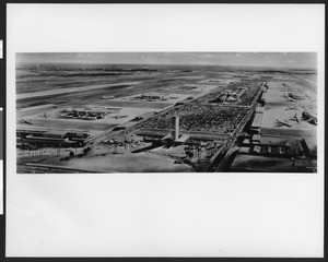 Artist's conception of how the new jet age terminal at Los Angeles International Airport will appear from the air after the $50 million terminal is completed and in operation, in May 1961