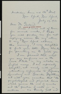 Reuben Steinbach, letter, 1931-07-17, to Hamlin Garland
