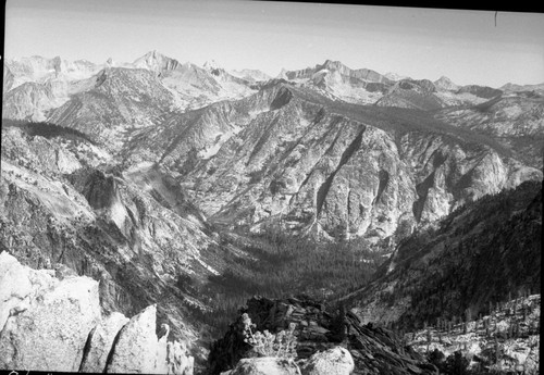 Junction, South Fork Kings River and Woods Creek from Kid Point. Glaciated Canyons, Misc. Mountains - Mt. Cotter, Mt. Clarence King, Misc. Geology - Avalanche Chutes