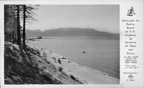 Eldorado Co. Public Beach on U.S. Highway 50 between Al Tahoe and Bijou SOuth Shore Lake Tahoe