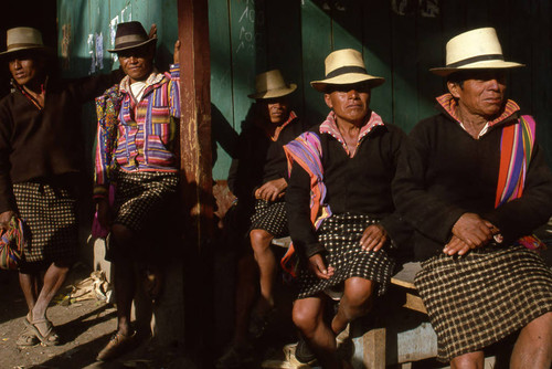 Mayan men on election day, Nahualá, 1982