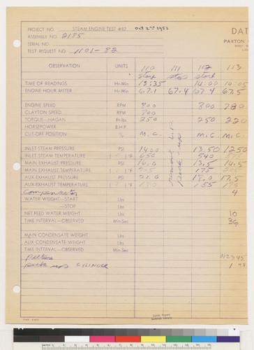 Data Sheet Paxton Engineering Co., 1953
