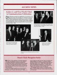 "Andrew J. and Erna Viterbi Chair in Communications Celebration," 1999. (clipping)