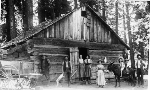 Ranger Stations, First Grant Ranger Station (Gamlin Cabin), Ranger Lew Davis at left. Frontcountry Cabins and Structures