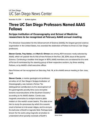 Three UC San Diego Professors Named AAAS Fellows