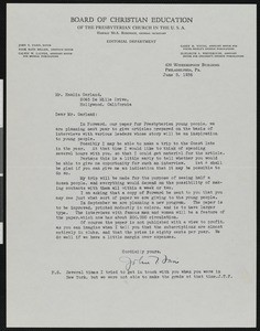 John Thomson Faris, letter, 1936-06-03, to Hamlin Garland