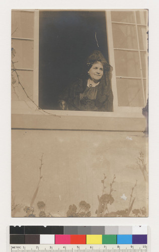 [Unidentified: de la Guerra woman in window, wearing a mantilla]