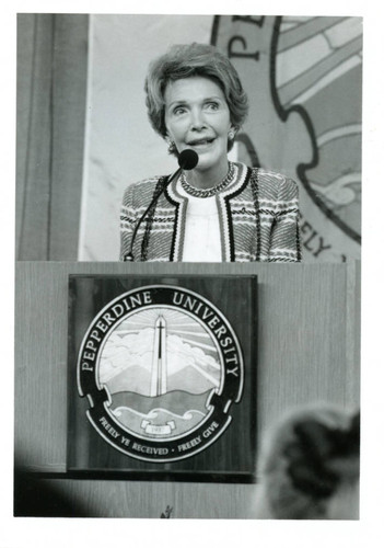 Nancy Reagan speaking at Pepperdine University, 1992