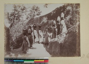Girls from Antsahamanitra Girls' School carrying water, Antananarivo, Madagascar, 1901