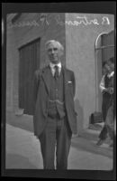 Bertrand Russell, English philosopher, on the day addressed students at Cal Tech, Pasadena, 1929