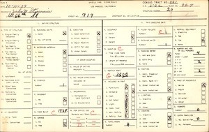 WPA household census for 919 WEST 66TH STREET, Los Angeles County