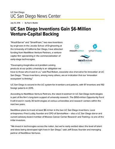 UC San Diego Inventions Gain $6-Million Venture-Capital Backing