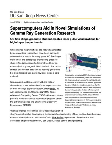 Supercomputers Aid in Novel Simulations of Gamma Ray Generation Research