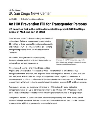 An HIV Prevention Pill for Transgender Persons