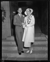 Newlyweds Lyle E. Womack and Louise Tucker Womack on their wedding day at Wee Kirk O' the Heather, Glendale, 1933
