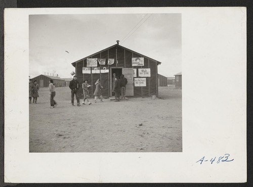 One of the barracks at this center which is used for a high school. As yet the students haven't decided on a name for the school. Photographer: Stewart, Francis Newell, California