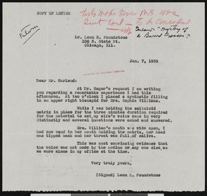 Leon H. Poundstone, letter, 1938-01-07, to Hamlin Garland