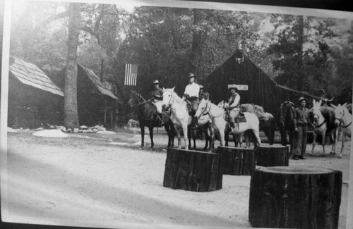 Backcountry Cabins and Structures, Stock Use, Historic Individuals: Kanawyer's Resort, "Kings River Canyon Camp." L to R: Agatha Stolz, cook, T.L. Fritzen, Manager, Kings River Park Company, Mrs. T.L
