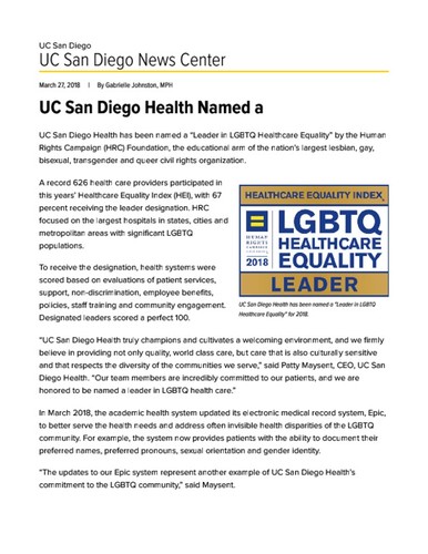 UC San Diego Health Named a