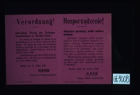 Verordnung betreffend Verbot des Schnapsausschankes an Zivilpersonen. ... verboten ... Kalisch, den 22. Marz 1915. ... Rozporzadzenie ... Hahn, Tajny radca rejencyjny