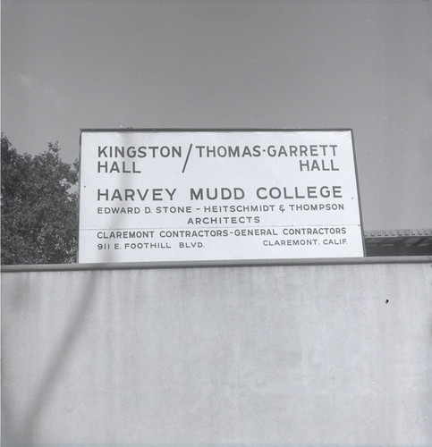 Kingston Hall and Thomas-Garrett Hall construction sign, Harvey Mudd College