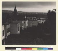 Row houses, roofs and steeple. [San Francisco.] [photographic print]
