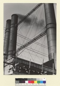 Factory Pipes. [photographic print]
