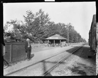 [Johan Hagemeyer (?) at Edenvale, California, train station.] [negative]