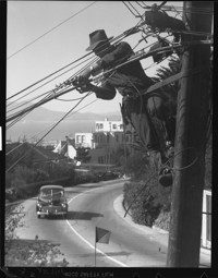 Telephone line men near Coit Tower. [San Francisco.] [negative]