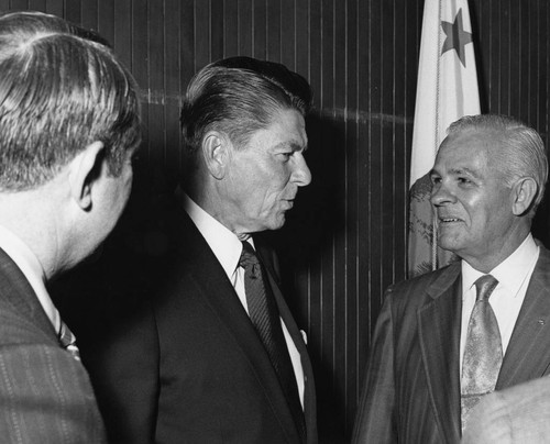 Anaheim Mayor Jack Dutton Meeting with Governor Ronald Reagan. [graphic]
