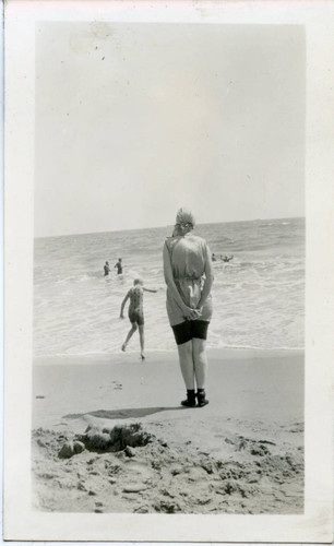 Swimming at Santa Monica Canyon beach, 1928