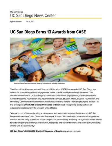 UC San Diego Earns 13 Awards from CASE