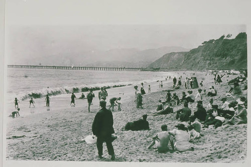 Crowds enjoying the beach near Santa Monica south of the Long Wharf