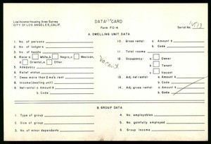 WPA Low income housing area survey data card 132, serial 12573, vacant