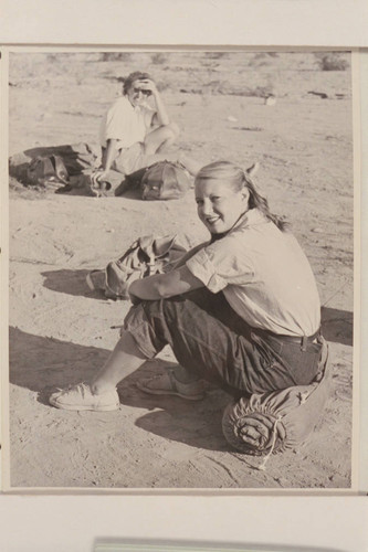 Zoe Desloge at end of 1947 traverse, while Marie Saalfrank sits in background; Pierces Ferry