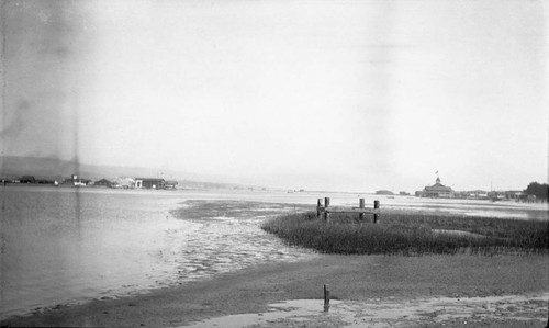 Newport Bay and Balboa Pavilion with sand bar in foreground, Newport Beach