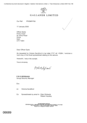 [Letter from PRG Redshaw to Eyles returning the sample as requested by Victoria Sandiford in her letter CTIT ref VS284]