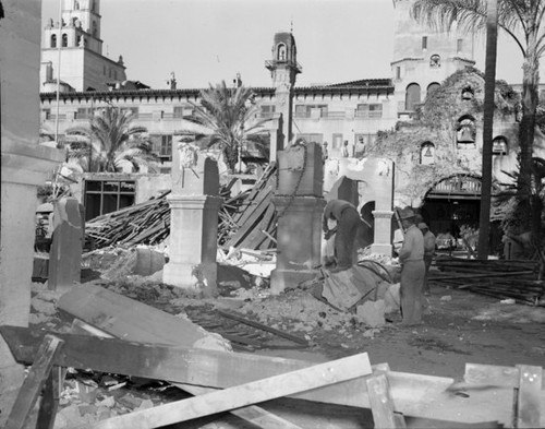 Demolition of adobe for swimming pool, Mission Inn