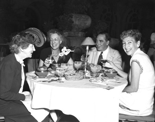 Candid group portrait in restaurant, Mission Inn