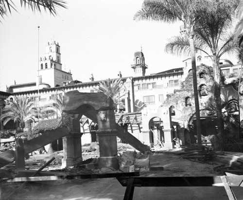 Demolition of adobe for swimming pool, Mission Inn