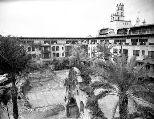 Swimming pool under construction, Mission Inn