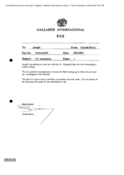 Gallaher International [Memo from Gerald Barry to Joseph regarding amendments on shipping]