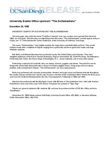 University Events Office sponsors "The Alchemedians"