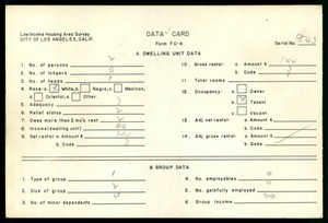 WPA Low income housing area survey data card 21, serial 9543