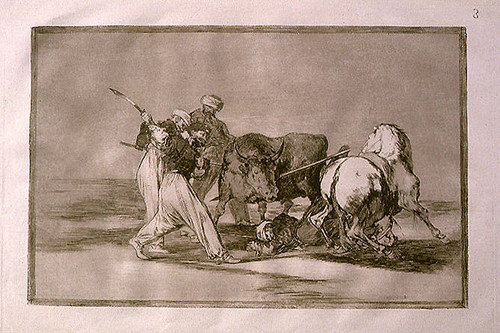 Los moros establecidos en Espana, prescindiendo de la supersticiones de su Alcoran, adoptaron esta caza y arte, y lancean un toro en el campo