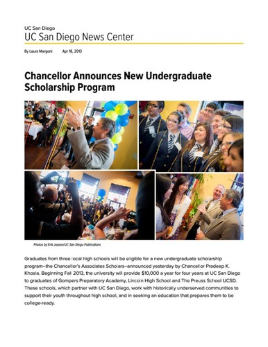 Chancellor Announces New Undergraduate Scholarship Program