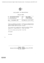 Gallaher International[Memo from Sue James to George Pouros regarding Certificate of release made out of CT Tobacco Ltd]